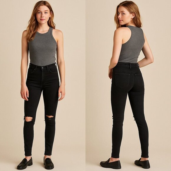 🌟AE🦅AMERICAN EAGLE Distressed Super Hi-Rise Jeggings Size 00 👖💫 - Picture 1 of 14